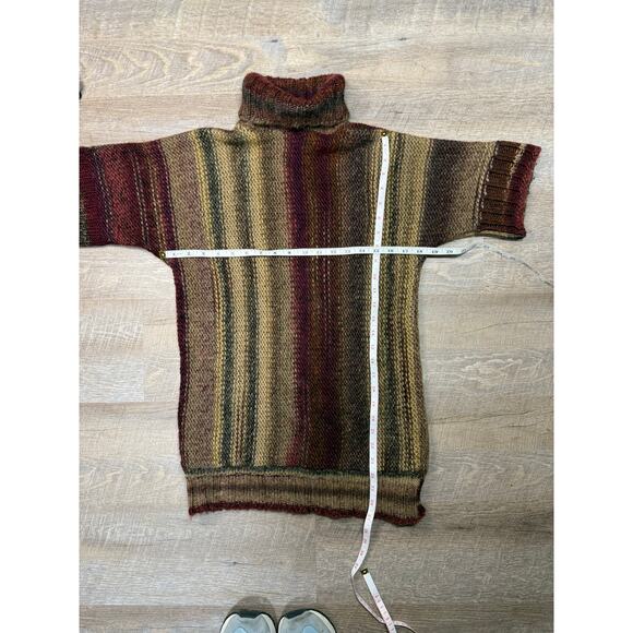 striped chunky turtleneck sweater short sleeve brown and burgundy - Picture 7 of 7